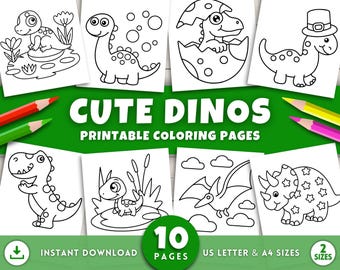 Cute and Easy Dinosaur Coloring Pages for Kids, Toddlers & Preschoolers, Bold Simple Art, Printable Activity Sheets, Birthday Party, Dino