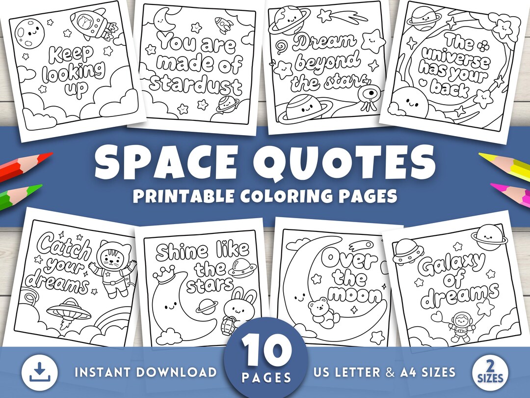 Space Printable Coloring Pages for Kids & Adults, Positive Affirmations ...