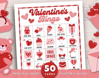 Valentines Day Bingo, Printable Valentines Bingo Game, Valentine's Day Party Games, Valentines Day Classroom Activity, Kids Valentines Games