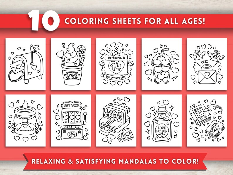 Valentines Day Coloring Pages for Kids and Adults, Cute Easy Valentines ...