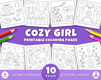 Cosy Girl Kleurplaten voor volwassenen kinderen tieners, leuke kleurplaten, kleurplaten meisjes, afdrukbare meisjeskunst, meisjesmomenten