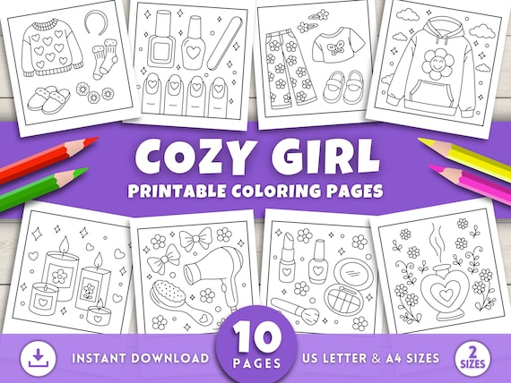 Cozy Girl Coloring Pages for Adults Kids Teens, Cute Coloring Pages, Girl Coloring Pages, Bold and Easy, Printable Girl Art, Girl Moments