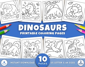 Dinosaur Coloring Pages for Kids, Toddlers & Preschool – Cute, Bold and Easy Dino Art, Printable Activity Sheets, Dino Birthday Party, PDF