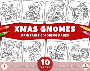 Christmas Coloring Pages for Kids & Adults, Cute Xmas Gnomes, Winter Coloring Sheets, Holiday Coloring Book, Printable Christmas Activities