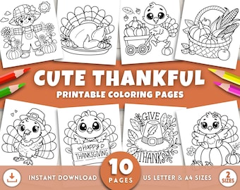 Thanksgiving Coloring Pages for Kids & Adults, Easy Cute Fall Coloring Sheets, Printable Thanksgiving Activities, Turkey, Pumpkin, Autumn