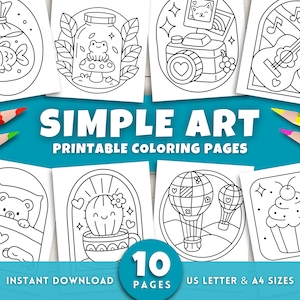 Simple Art Coloring Pages for Kids and Adults, Easy Bold Line Art, Printable Coloring Book, Minimalist Boho Designs, Digital Download