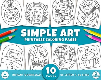Simple Art Coloring Pages for Kids and Adults, Easy Bold Line Art, Printable Coloring Book, Minimalist Boho Designs, Digital Download