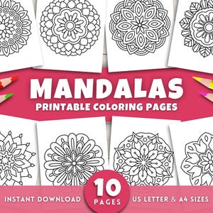 10 Easy Mandala Coloring Pages For Kids Toddlers Adults, Relaxing Stress Relief Designs, Mindful Mandalas Printable Coloring Book Pages