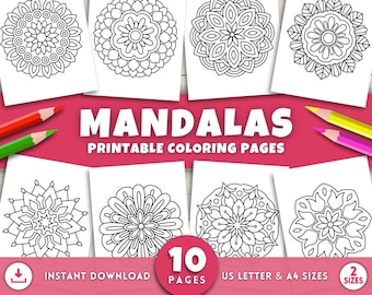 10 Easy Mandala Coloring Pages For Kids Toddlers Adults, Relaxing Stress Relief Designs, Mindful Mandalas Printable Coloring Book Pages