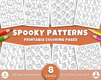 Halloween Patterns Coloring Pages for Kids and Adults, Bold & Easy Halloween Coloring Sheets, Halloween Printables, Fun Halloween Activities