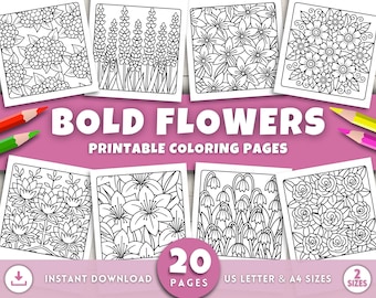Flowers Coloring Pages For Adults, Printable Flowers To Color, Floral Printables, Easy Adult Coloring Pages, Spring Flowers Coloring Therapy