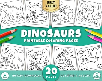 Cute Dinosaur Coloring Pages for Kids, Dinosaur Art, Dino Drawing Sheets, Birthday Party Printables, Fun Dinosaur Activity, Digital Download