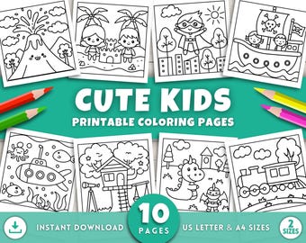 Cute and Easy Coloring Pages for Kids, Toddlers & Preschoolers, Bold Simple Art, Printable Activity Sheets, Homeschool Kindergarten, Digital
