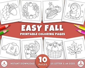 Easy Fall Coloring Pages for Kids, Autumn Coloring Pages, Fall Coloring Book, Fall Coloring Sheets, Bold and Easy Coloring Autumn Activities