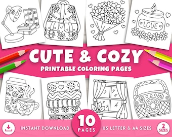 Cozy and Cute Coloring Pages for Adults & Kids, Easy and Simple Coloring Pages, Cozy Girl Coloring, Printable Coloring Activity Pages, PDF