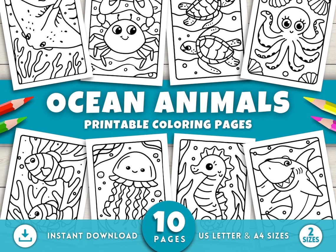 Ocean Animals Coloring Pages for Kids & Toddlers, Bold and Easy Sea ...