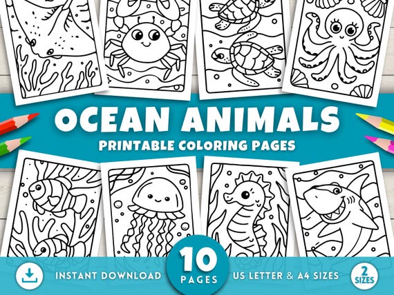 Ocean Animals Coloring Pages for Kids & Toddlers, Bold and Easy Sea Creatures, Printable Preschool Activities, Ocean Coloring Book, PDF
