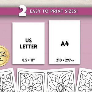Może przedstawiać: Obraz z dwoma formatami papieru: US Letter (8,5 x 11 cali) i A4 (210 x 297 mm). Tekst "EASY TO PRINT SIZES!" znajduje się u g&oacute;ry. Złota pieczęć z napisem "INSTANTLY DOWNLOAD AFTER PURCHASE" znajduje się po lewej stronie.