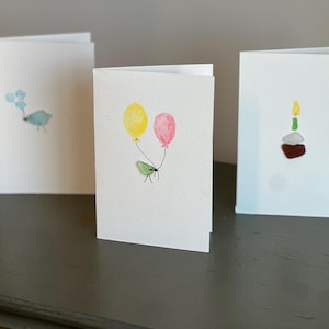 Handgemachte Karten (3) mit Seeglas & Aquarellmalerei