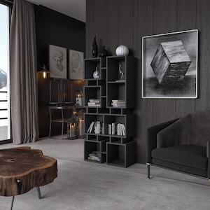 Tall Wooden Bookcase | Storage for Living Room | Shelf for Collection | Bookcase | Modern Decor | Bookshelves | Magazine Storage