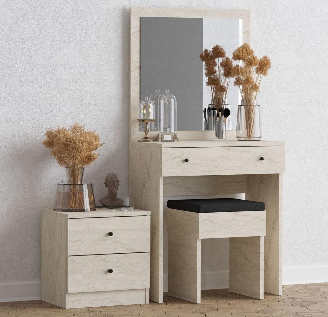 BH Nice Dressing Makeup Vanity Table With Mirror / 3-drawer Cabinet and ...