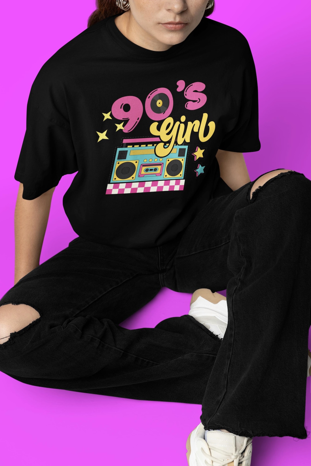 Maglietta retrò anni '90 per ragazze, personaggio anni '90