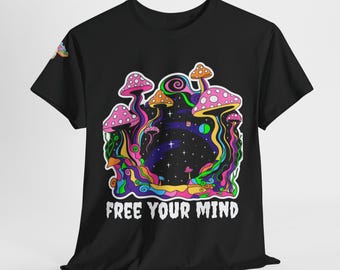 Psychedelischer Pilz Unisex T-Shirt, Trippy Free Your Mind Shirt, Hippie Grafik Top, Festival Kleidung, Retro Psychedelia T-Shirt Geschenk