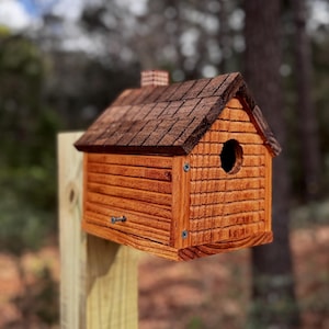 Rustic Wooden Birdhouse with Chimney