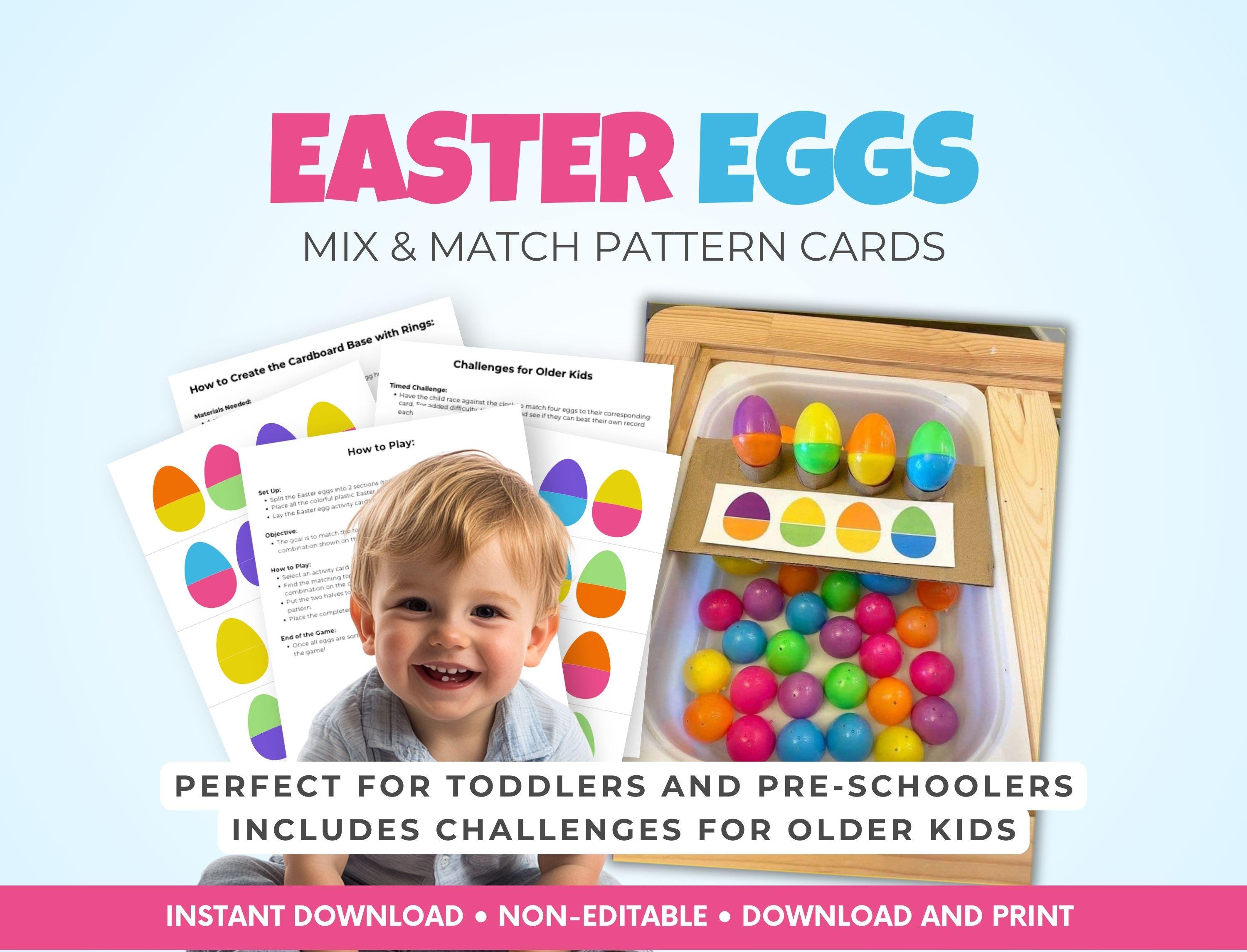 Easter Egg Mix & Match Pattern Cards, Sensory Bin Activity Printable, Toddler Color Matching Game, Preschool Learning, Montessori Fine Motor