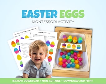 Paasei sensorische bin activiteit afdrukbaar, peuter kleurmatchingspel, Pasen voorschoolse leren, fijne motoriek Montessori, Instant Download