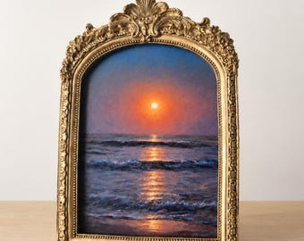 Gold Frame Original Painting Art Ombre Sunset Painting Moody Colorful Grandmillennial Bookshelf Decor Landscape Antique Gift Grandma