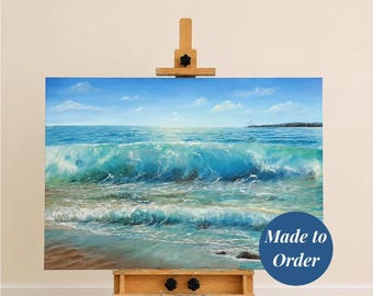Original Beach Wave Acrylic Painting Luxury Coastal Wall Art Nature Inspired Home Decor for Beach Vacation Home Living Room Retirement Gift