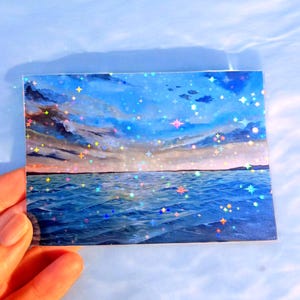 Sunset Sticker Hand Painted Holographic Golden Evening Light Mini Art for Calm Spaces Vision Boards Journaling and Self Care image 1