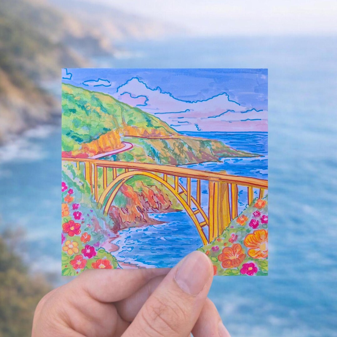 Bixby Bridge Sticker Big Sur California Iconic Highway 1 Hand Drawn ...