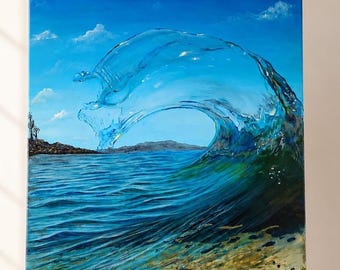 Original Water Painting Coastal Wall Art Lake Summer Landscape Hand Painted Decor Artwork Canvas Nature Inspired Cabin Lakehouse Home Decor