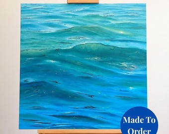 Original Oil Canvas Painting Deep Blue Water Hand Painted Collectable Abstract Minimal Slow Living Nature Inspired Artwork Calming Wall Art
