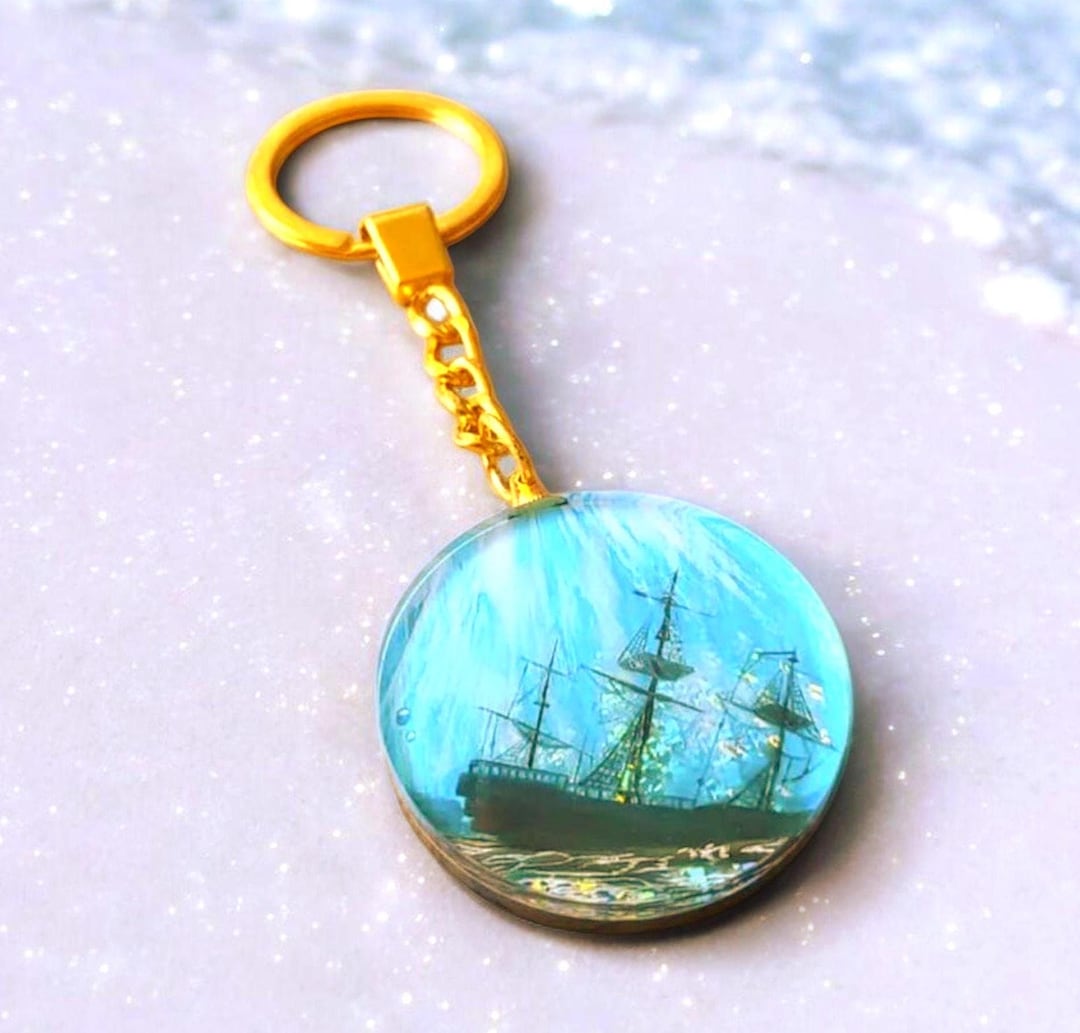 Container Ship Keychain Bag Charm Ocean Ship Keychain Nautical Gift Resin Keyring Sailing Boat ...
