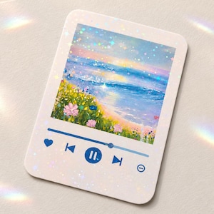 Music Player Sticker Nostalgic Beach Vibes Calming Good Times Holographic Hand Painted Art Aesthetic Gift for Memory Book Music Lovers