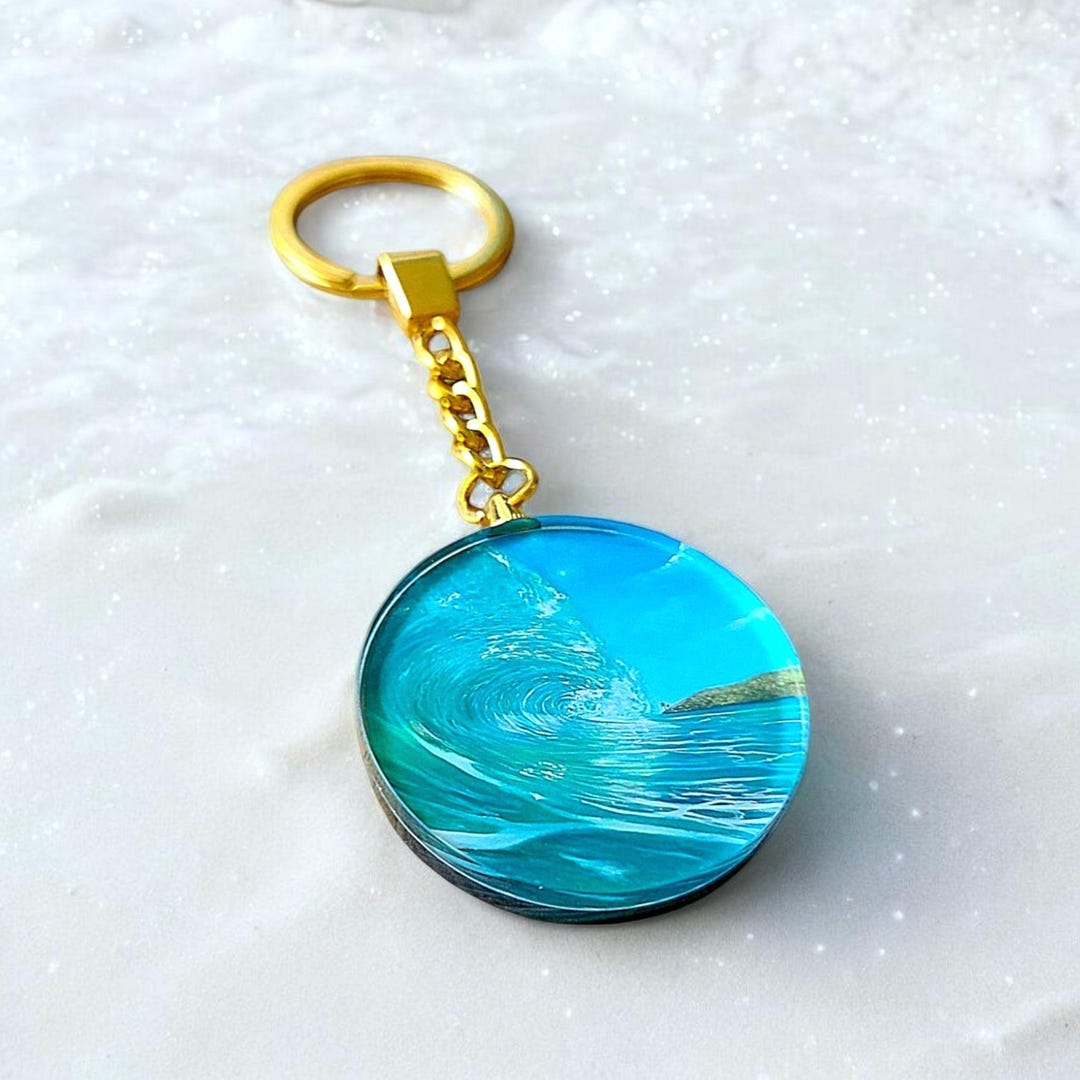 Surf Keychain Hand Painted Mini Ocean Print Big Crashing Wave Art ...