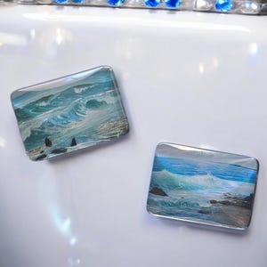 Handgemachter Küsten Magnet - Mini Druck von Original Gemälde von Strandküste. Ocean Decor für Beach House. Sommer Geschenk für Urlaubs Vibes.