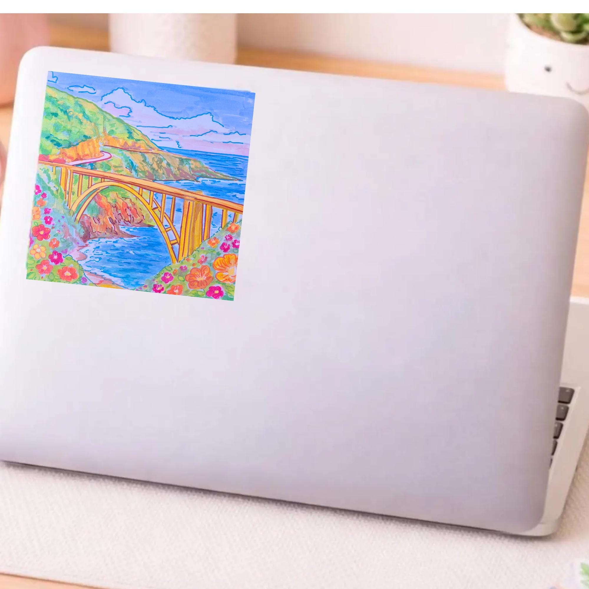 Wildflower Cliffside Bridge Sticker Coastal Ocean View Boho Vinyl Decal ...