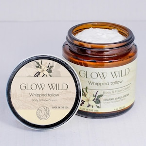 100% Grass Fed Whipped Tallow Skin Moisturizer - Made in USA - Small Batch | Natural Skincare from Glow Wild