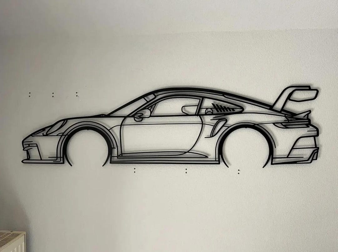 Plaque Murale Silhouette Porsche 911 GT3 RS - Wall-Art Métal - 150x100cm - Argenté