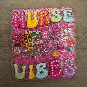 Nurse Vibes Badge Reel Retro Glitter Badge Holder for Nurses Fun Retractable ID Clip Cute Medical Badge Reel Gift for RN LPN Cna Healthcare