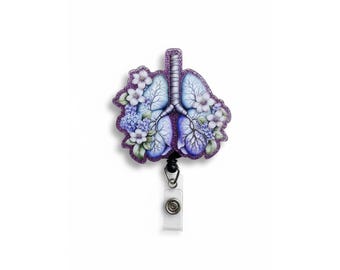 Floral Lungs Badge Reel, Glitter Resin Retractable ID Holder