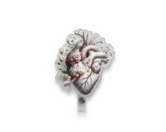 Floral Anatomical Heart Badge Reel – Glitter Resin Nurse ID Holder