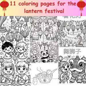 Chinese Lantern Festival Coloring Pages - 11 Printable Lunar New Year Activity Sheets for Kids - Chinese New Year Instant digital download
