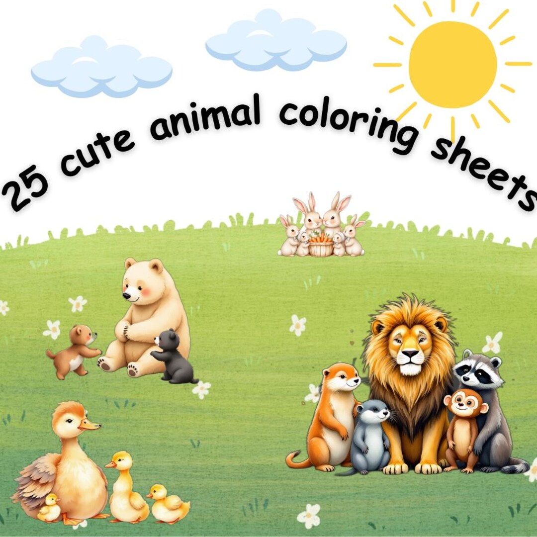 25 Cute Animal Coloring Sheets for Kids and Children - Etsy