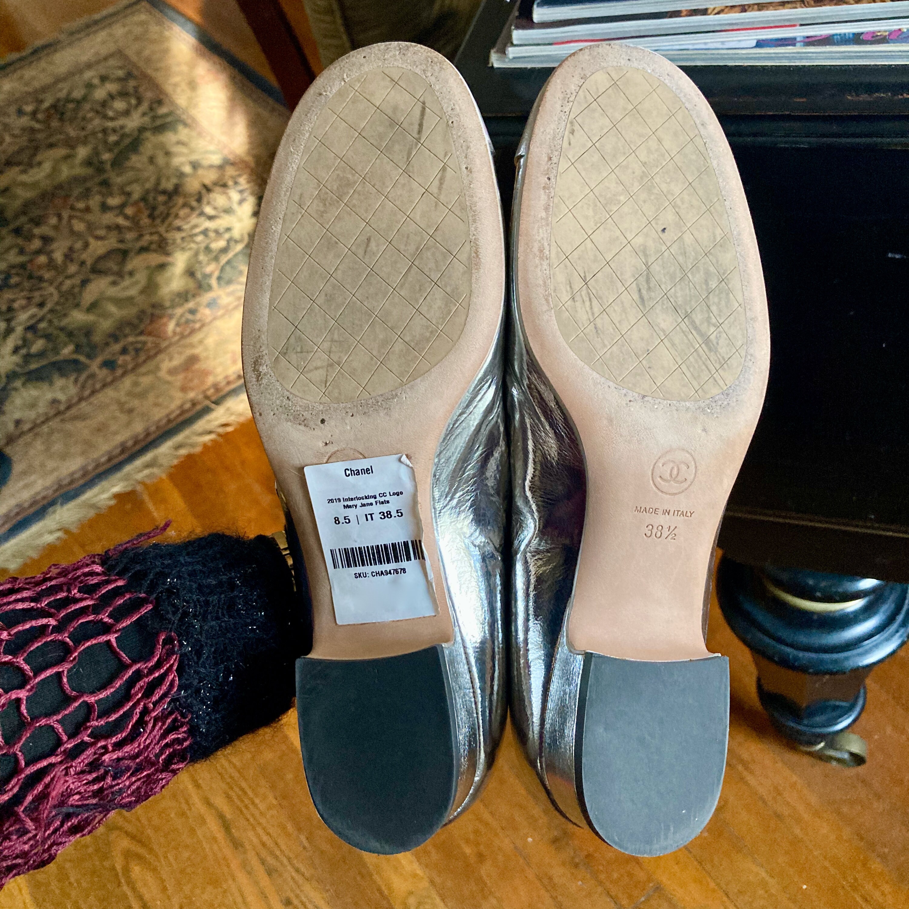 靴 CHANEL Coco Mark Ballerina SILVER BLACK CHANEL | Shoes