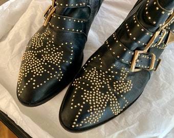 Chloe Susanna Lambskin Boots Black/gold Studs 37.5 7.5 8 - Etsy Chloe Susanna Lambskin Boots Black/gold Studs 37.5 7.5 8 - Etsy